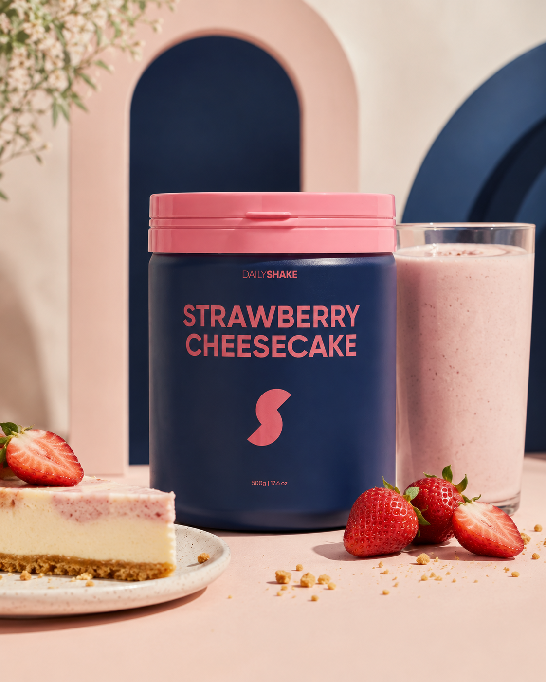 Strawberry Cheesecake protein powder hero