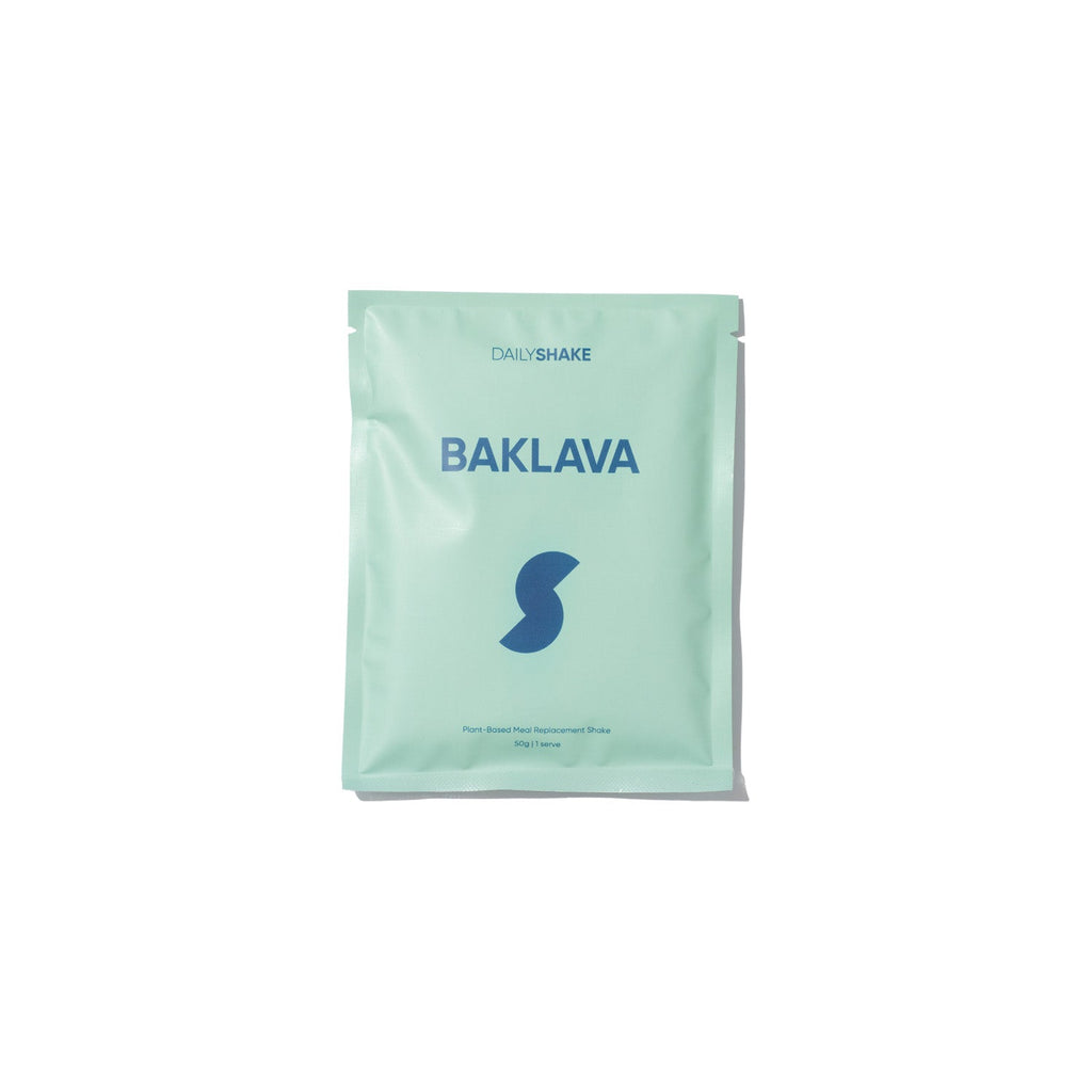Baklava 2-sachet protein powder pack lifestyle image