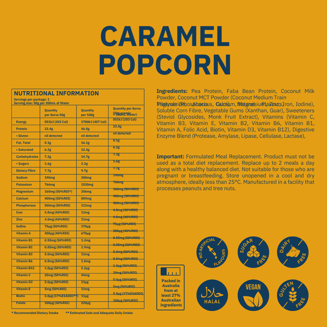 Caramel Popcorn 2-sachet protein powder pack lifestyle image