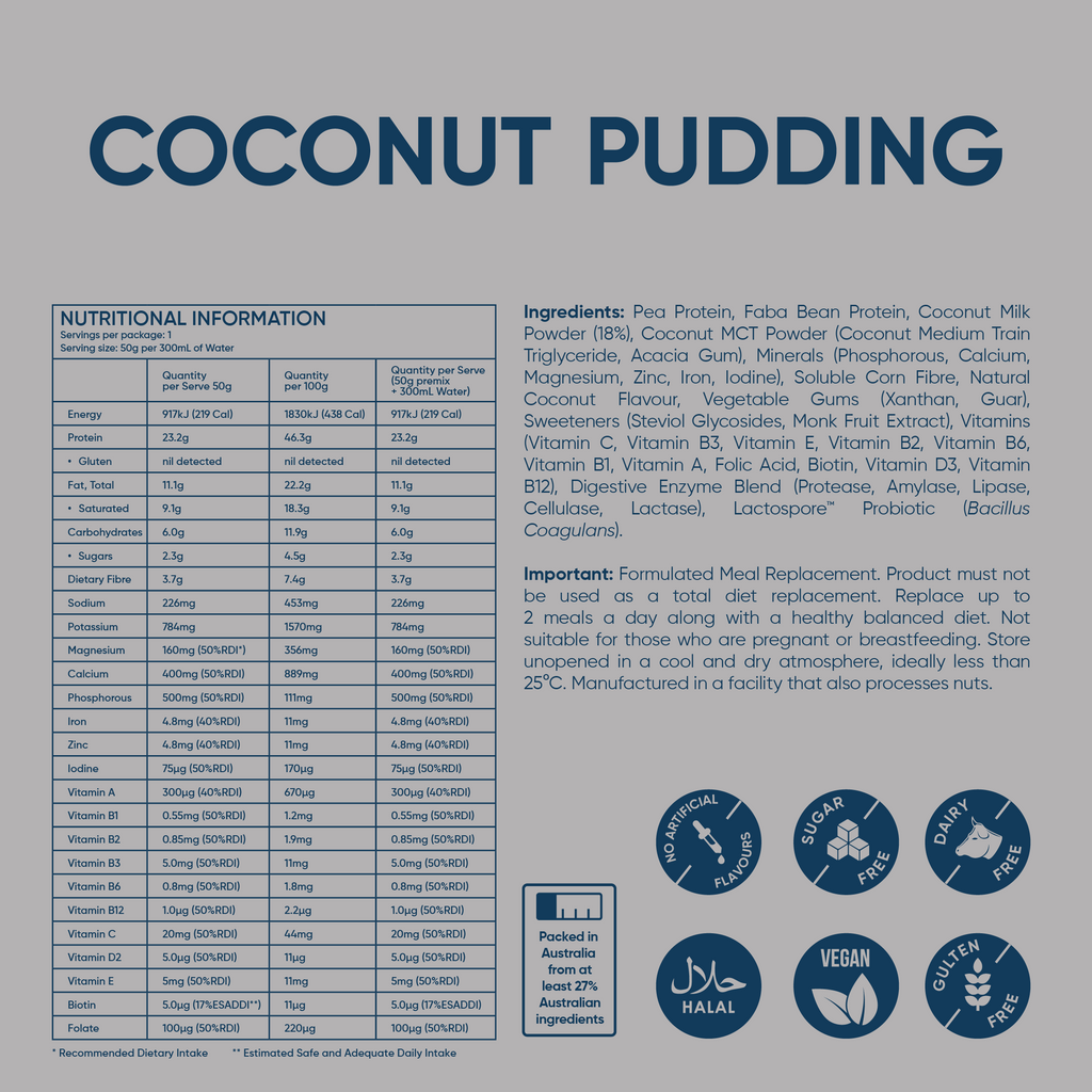 Coconut Pudding protein powder nutrition information and ingredients