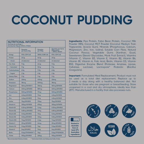 Coconut Pudding protein powder nutrition information and ingredients