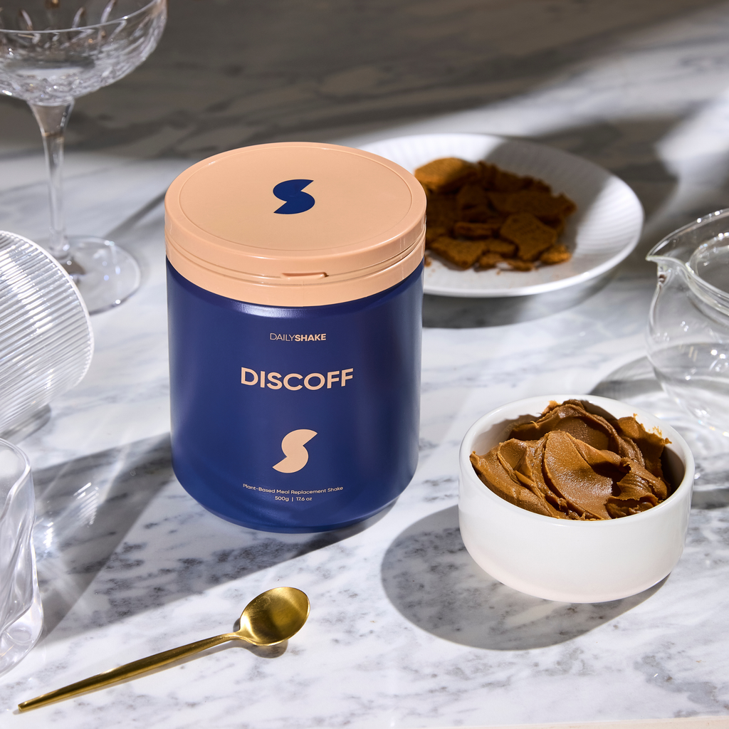 Discoff protein powder jar by Daily Shake