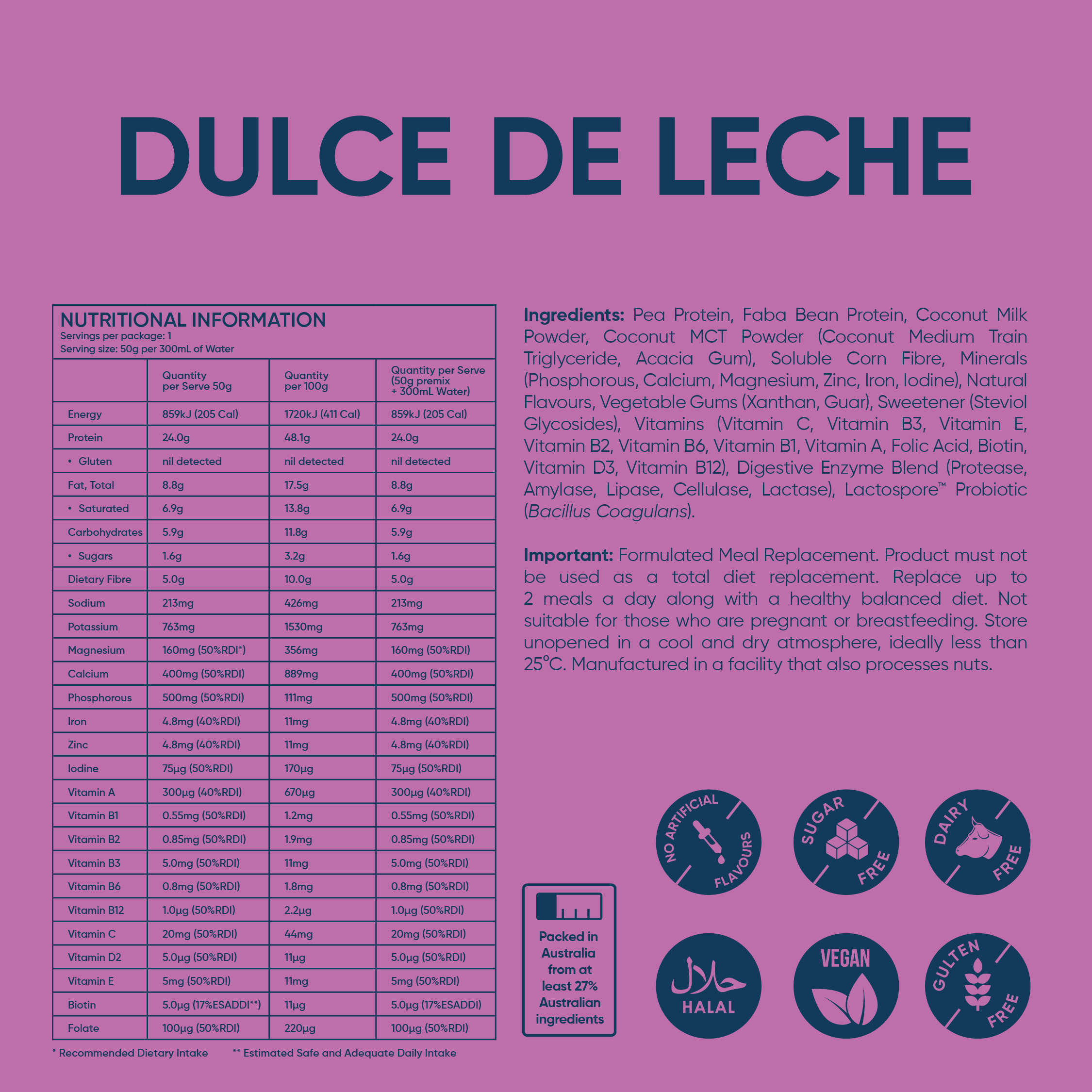 Dulce De Leche protein powder nutrition information and ingredients