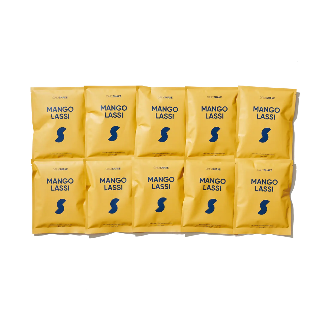 Mango Lassi 10-sachet protein powder pack lifestyle image