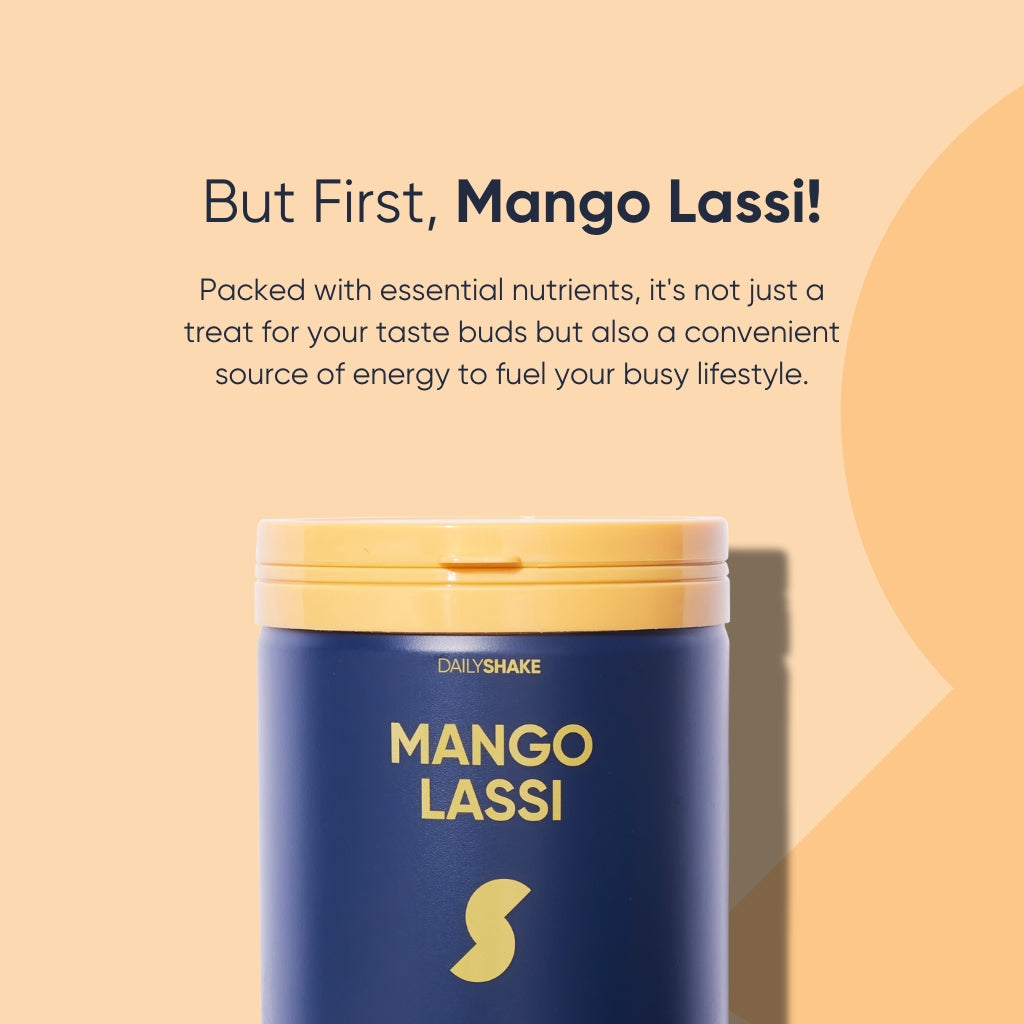 Mango Lassi 2-sachet protein powder pack lifestyle image
