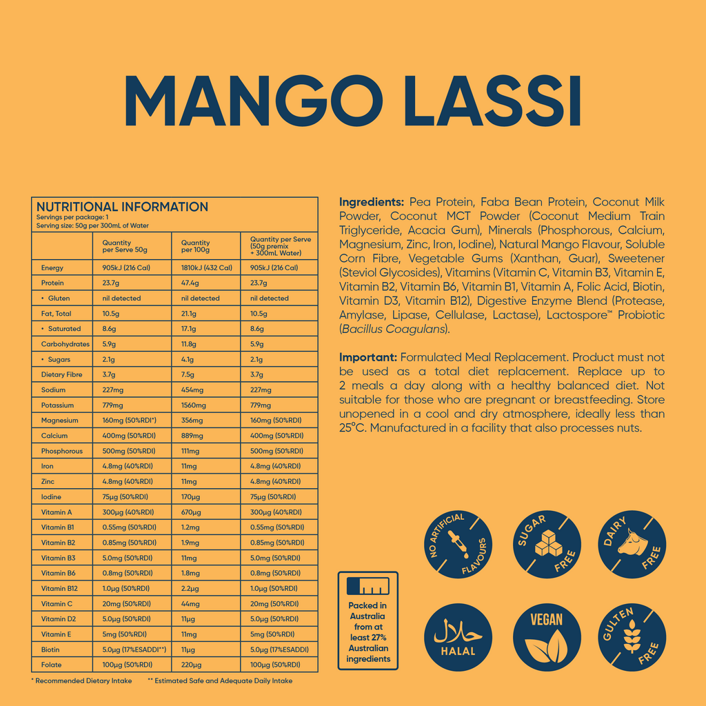 Mango Lassi protein powder nutrition information and ingredients