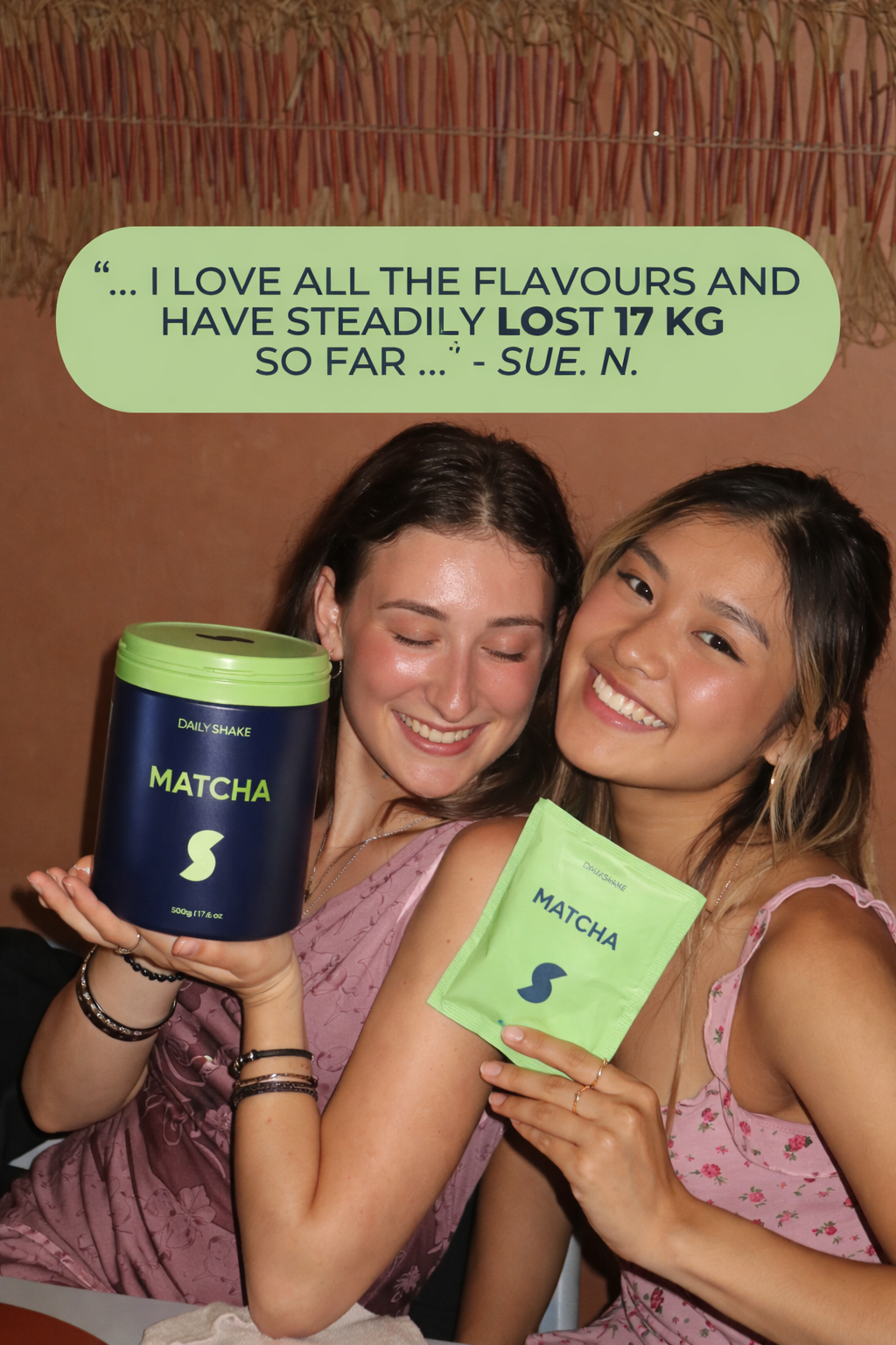 Matcha 10-sachet protein powder pack lifestyle image