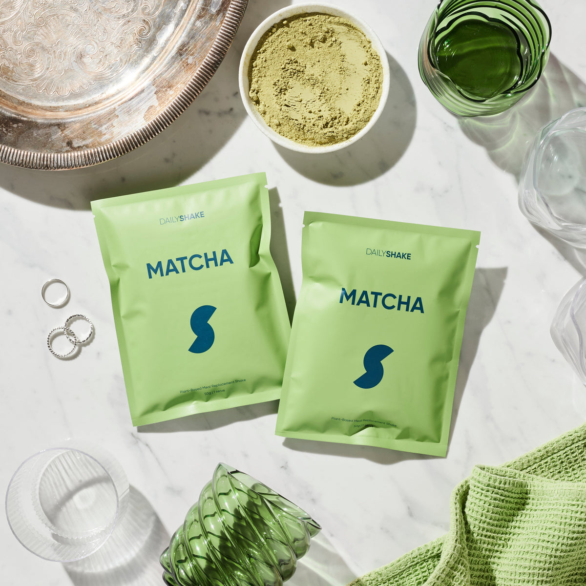 Matcha 2-sachet protein powder pack hero image