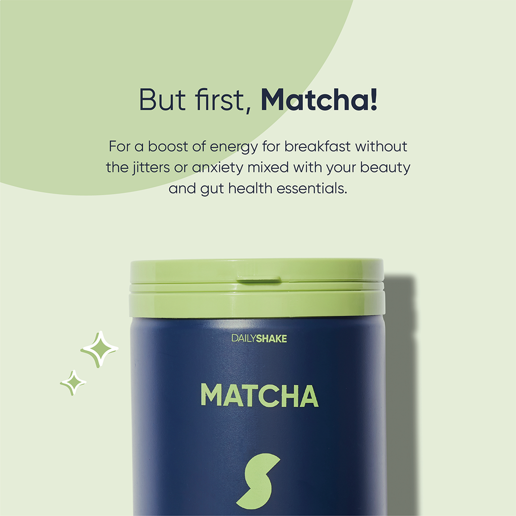 Matcha 2-sachet protein powder pack lifestyle image