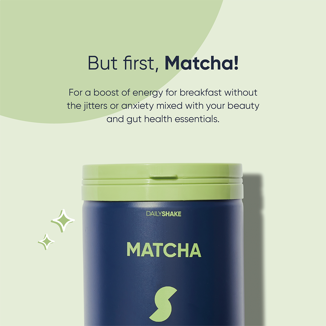 Matcha 2-sachet protein powder pack lifestyle image