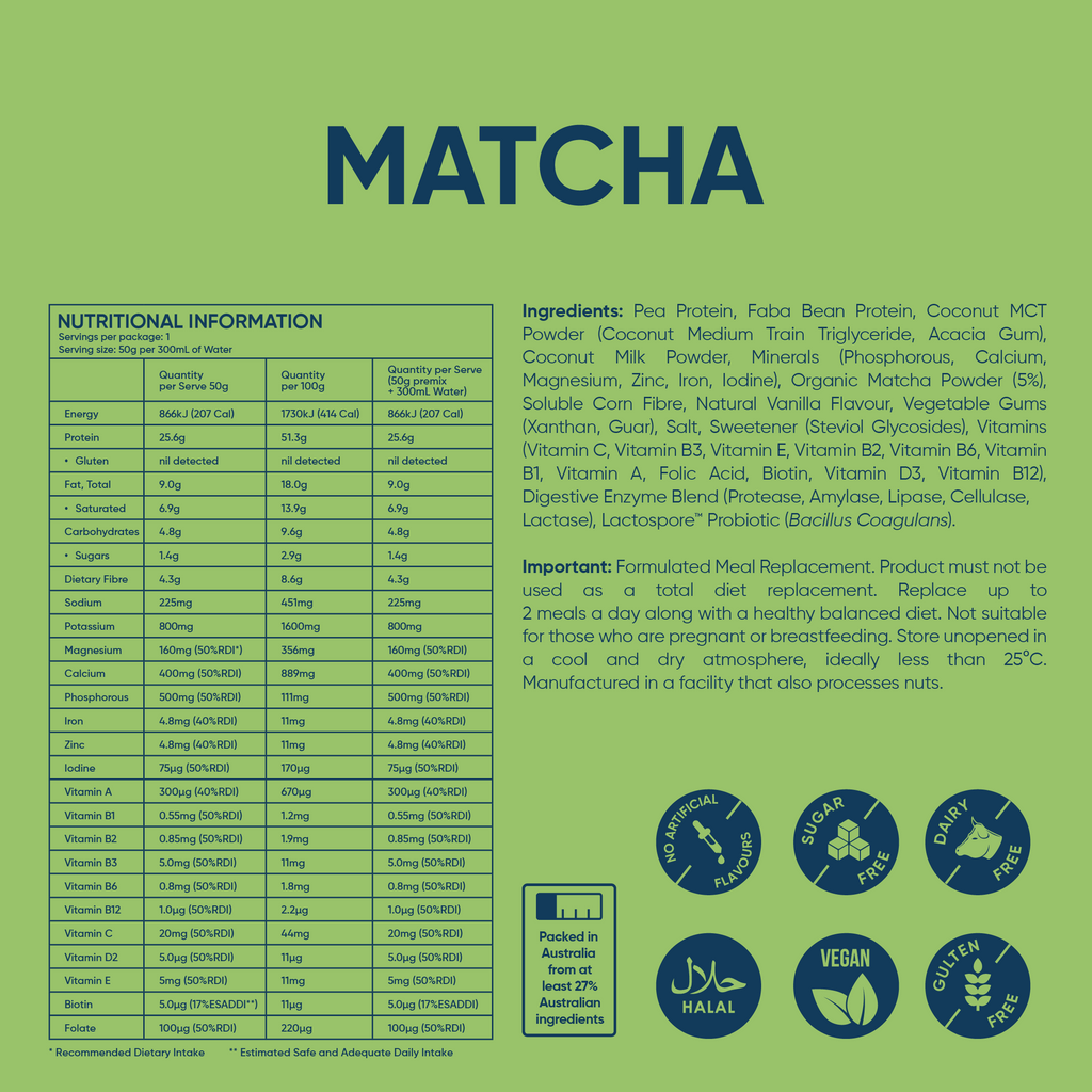 Matcha protein powder nutrition information and ingredients