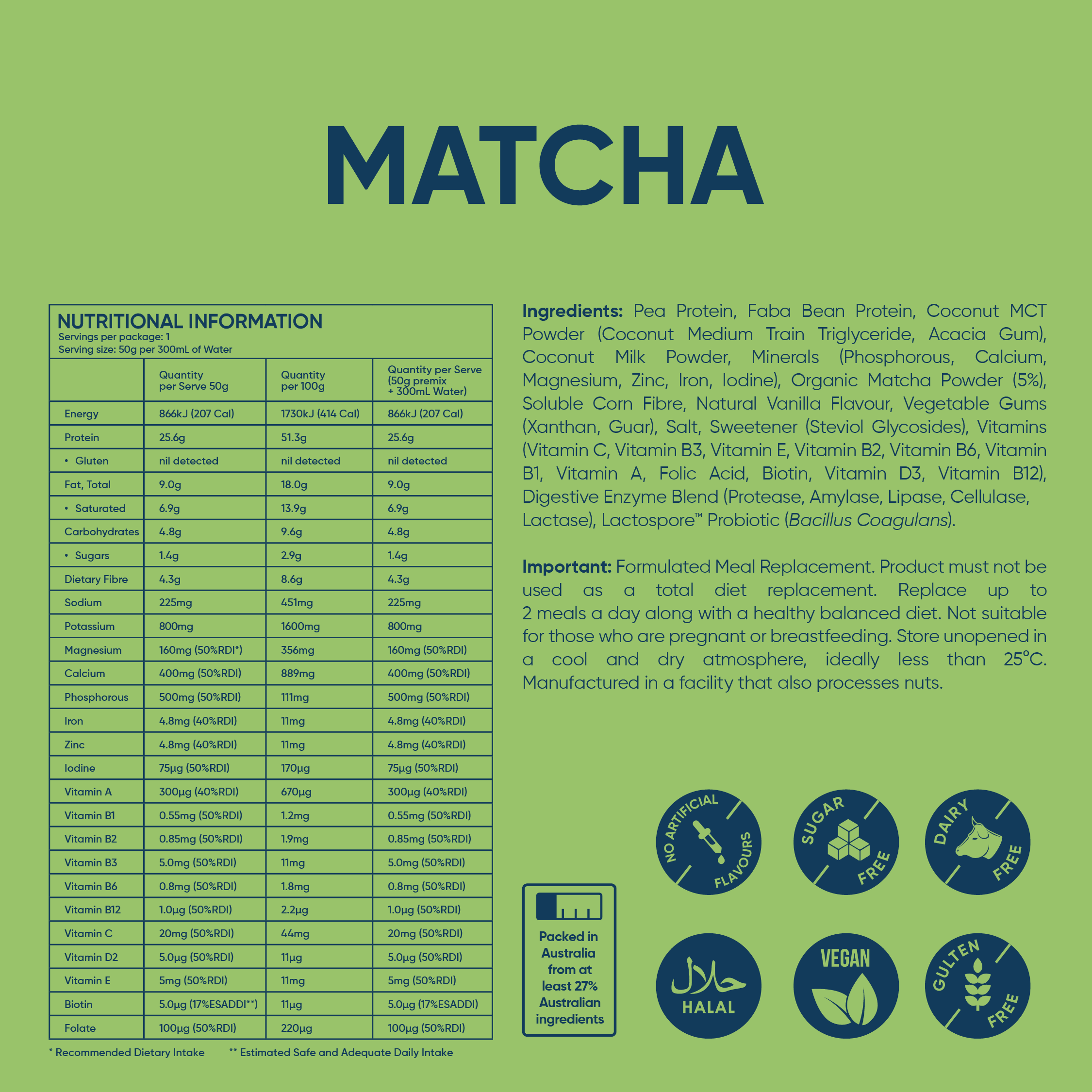 Matcha protein powder nutrition information and ingredients