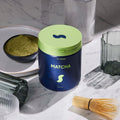 Matcha protein powder jar by Daily Shake