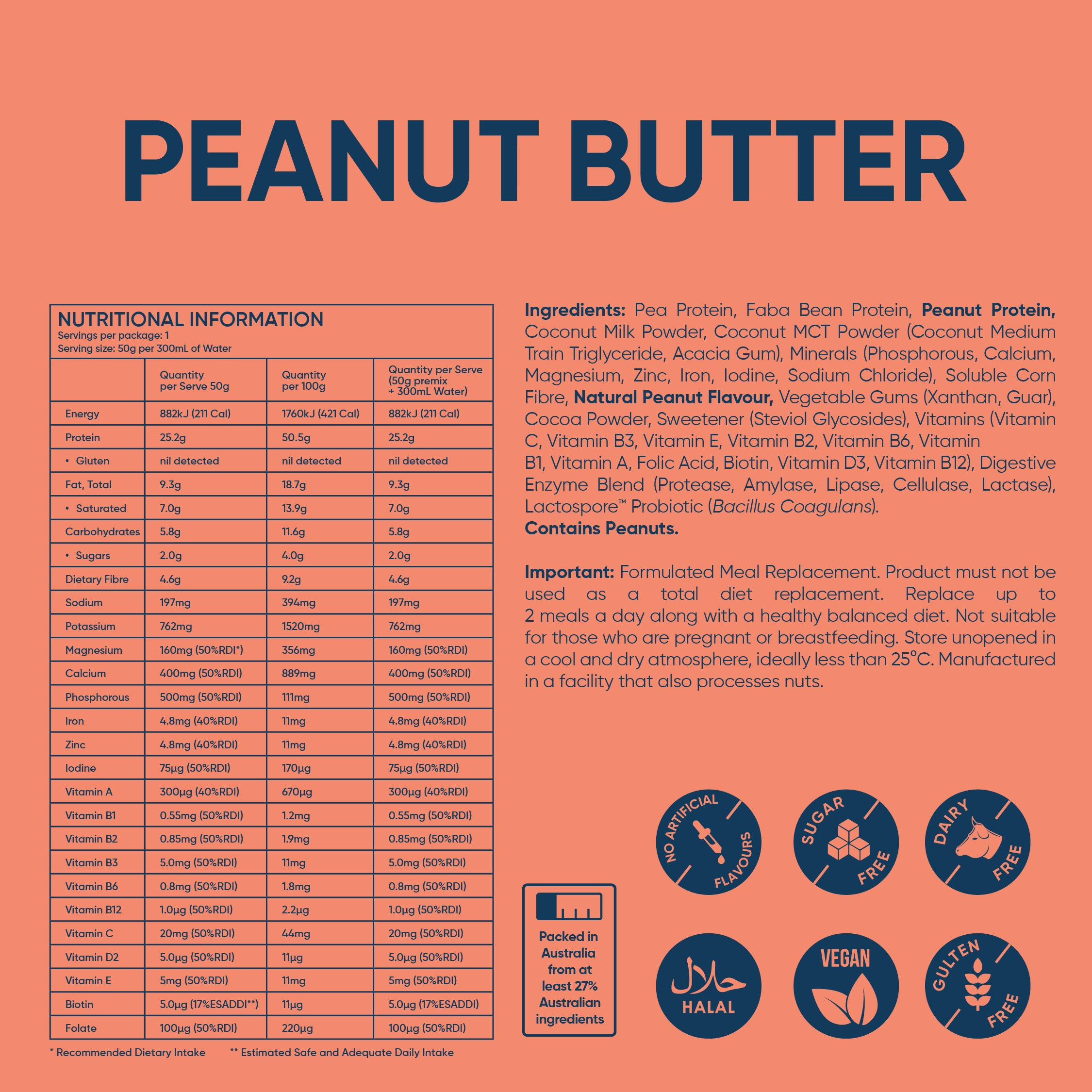 Peanut Butter protein powder nutrition information ingredients and allergen advice