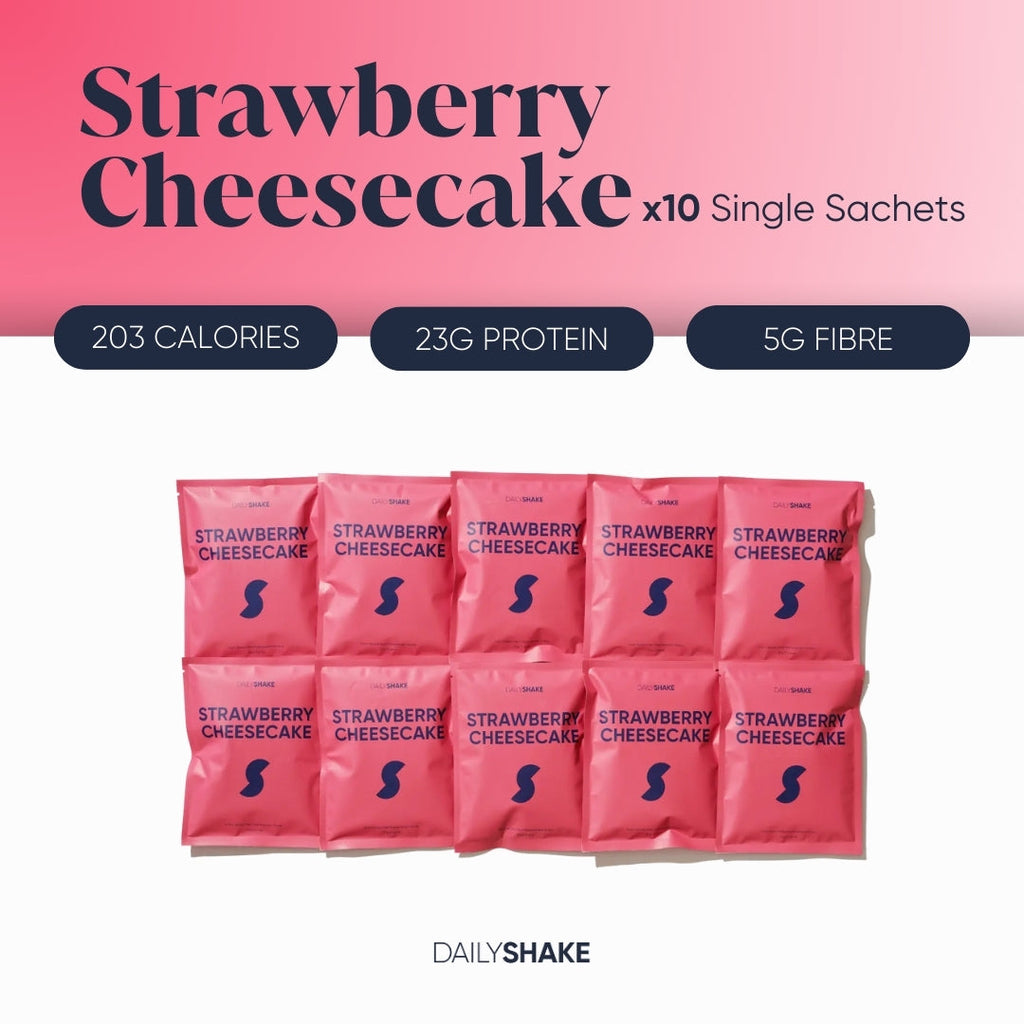 Strawberry Cheesecake 10-sachet protein powder pack hero image