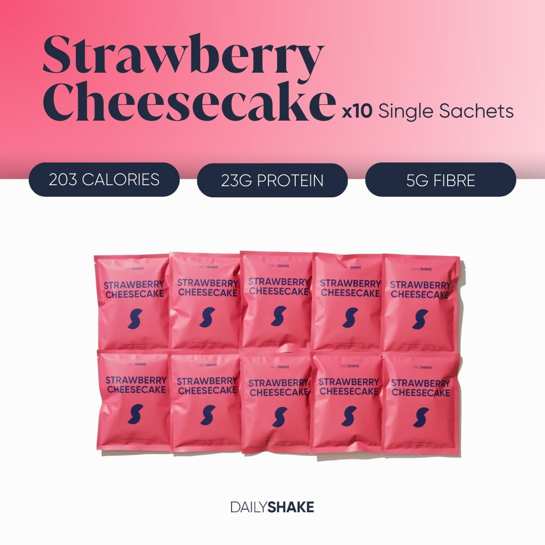 Strawberry Cheesecake 10-sachet protein powder pack hero image