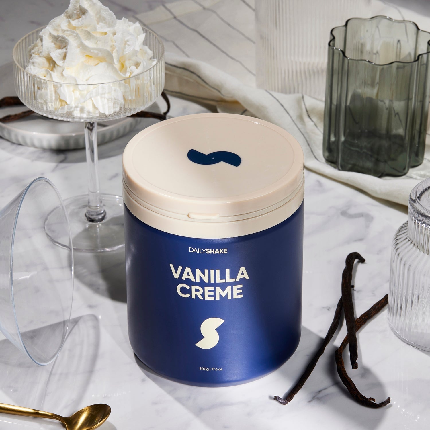 Vanilla Creme protein powder jar by Daily Shake