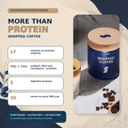 Whipped Coffee plant protein powder benefits with 17 vitamins and minerals, prebiotic fibre, probiotic and digestive enzymes in Australia