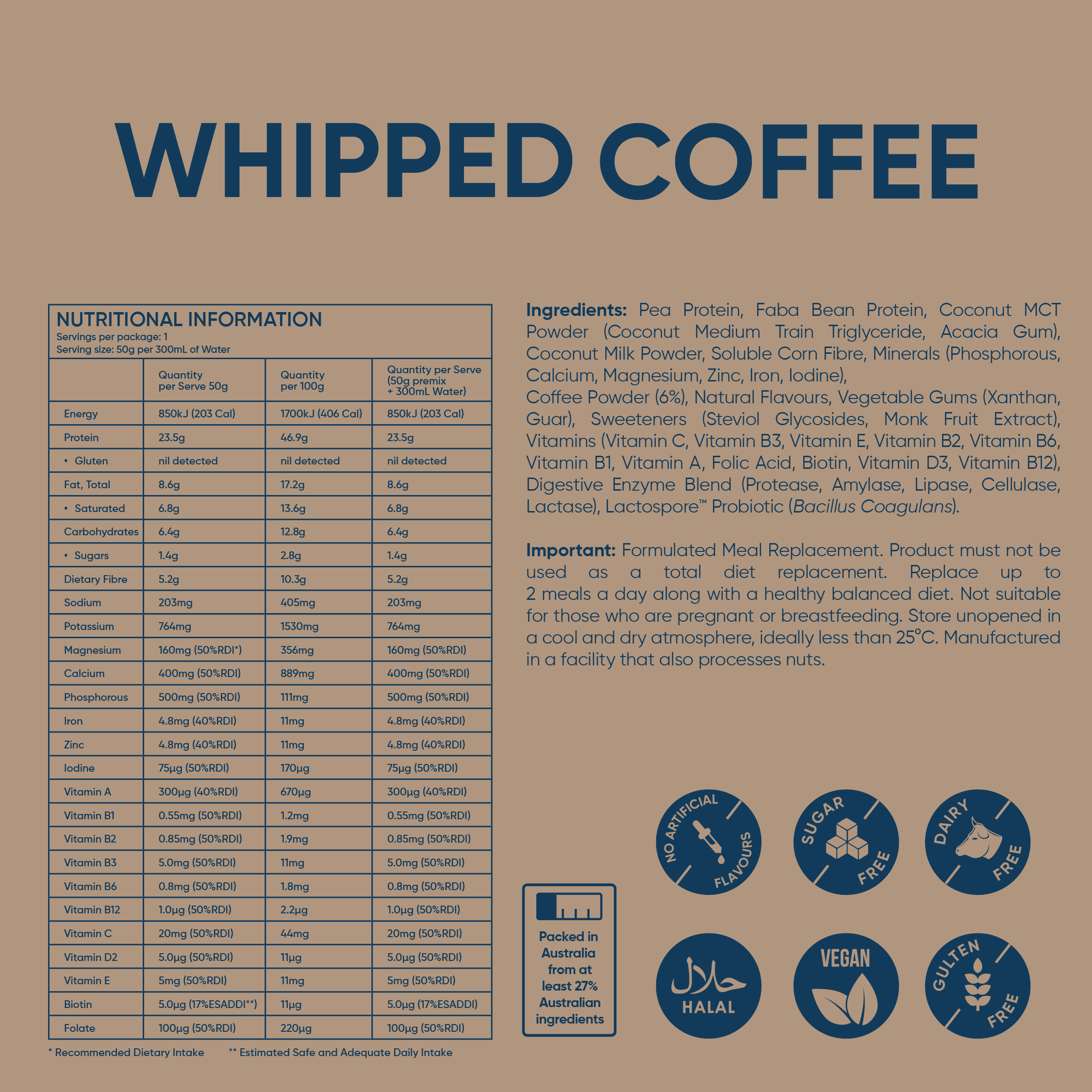 Whipped Coffee protein powder nutrition information and ingredients